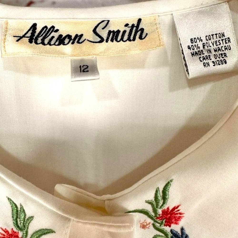 Allison Smith vintage embroider collar white button down blouse size 12 - Picture 9 of 12
